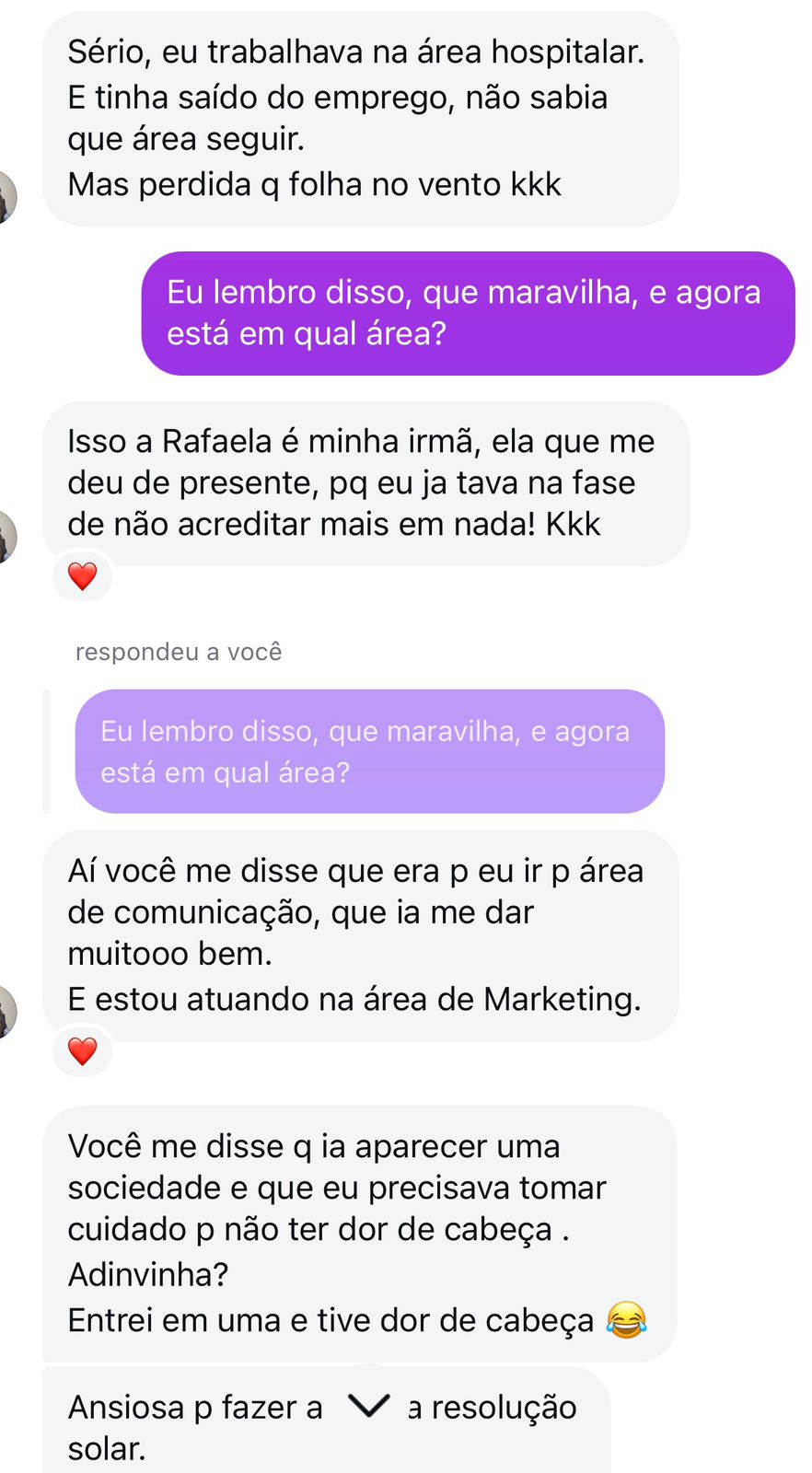 Depoimento longo celebrando a evolução pessoal